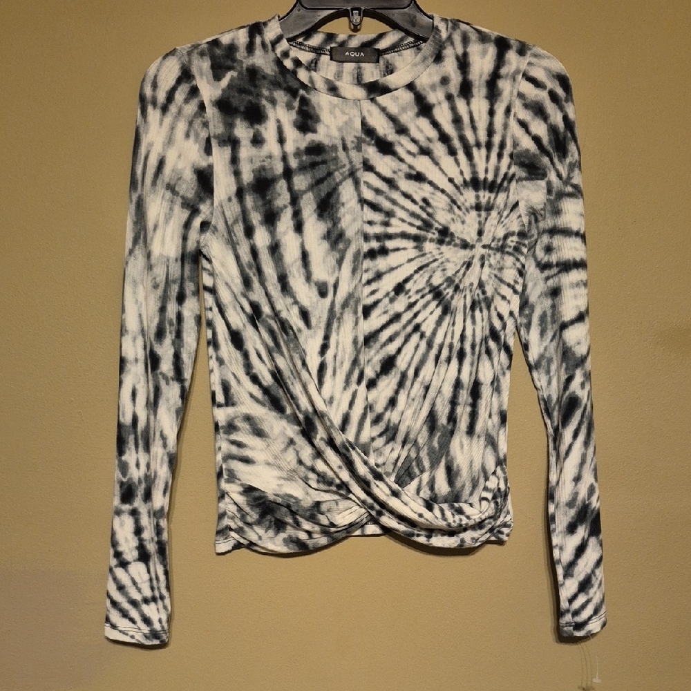 Aqua Blue Grey and White Tie-Dye Women's Top Sz XS